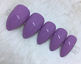 Set of 20 Handpainted Grey-Toned Purple Glossy Nails | • CHOOSE YOUR SHAPE • press on nails • fake nails • false nails