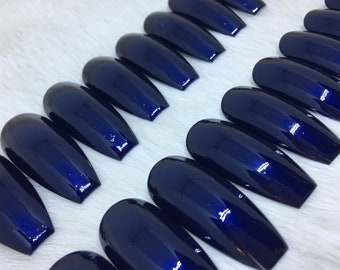 Set von 20 Handbemalten Deep Midnight Blue Glossy Nails | • WÄHLEN SIE IHRE FORM • Drücken Sie auf Nägel • Fake Nägel • Falsche Nägel