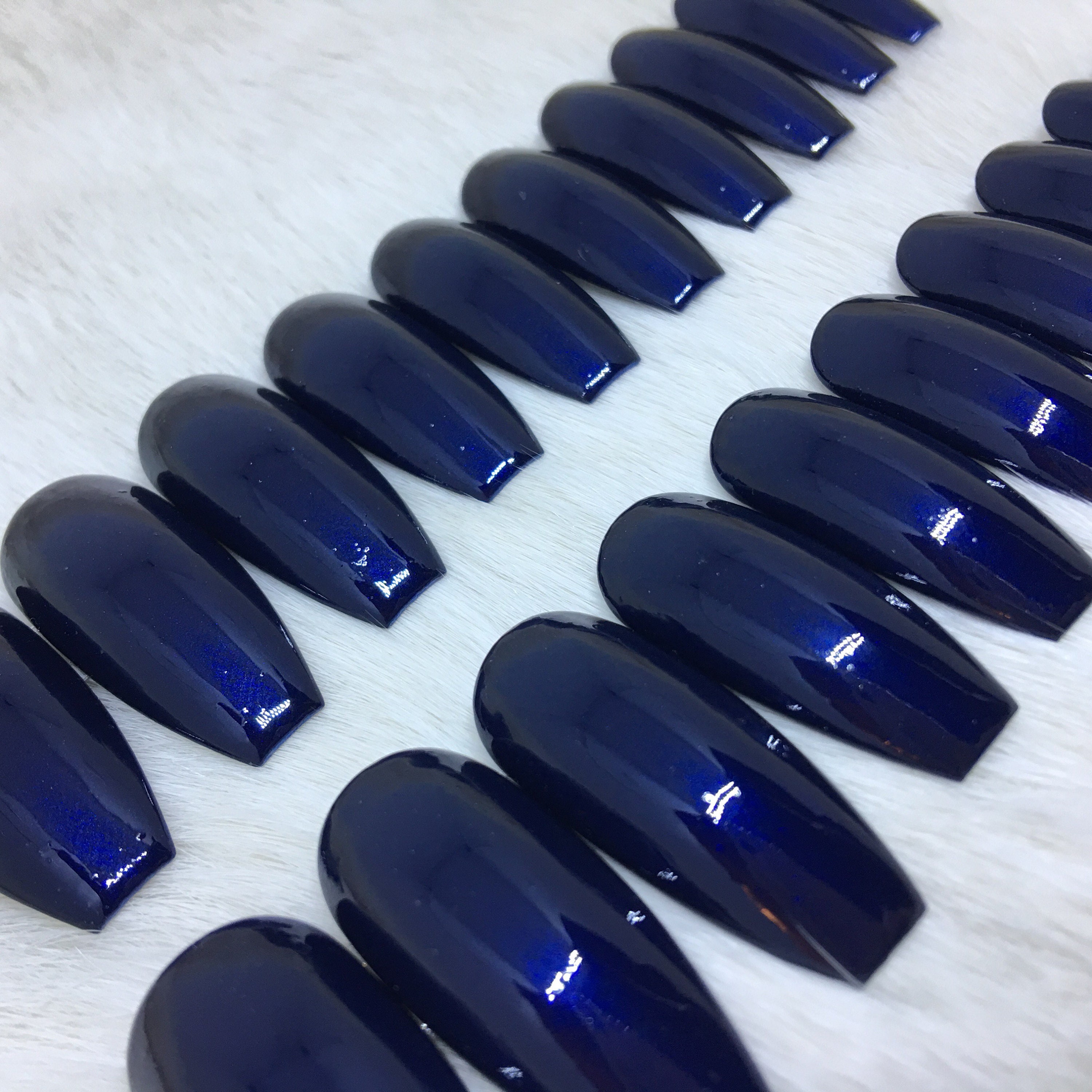Set of 20 Handpainted Deep Midnight Blue Glossy Nails - Etsy