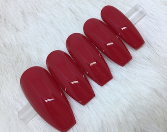 Set of 20 Handpainted Cherry Red Glossy Nails | • CHOOSE YOUR SHAPE • press on nails • fake nails • false nails