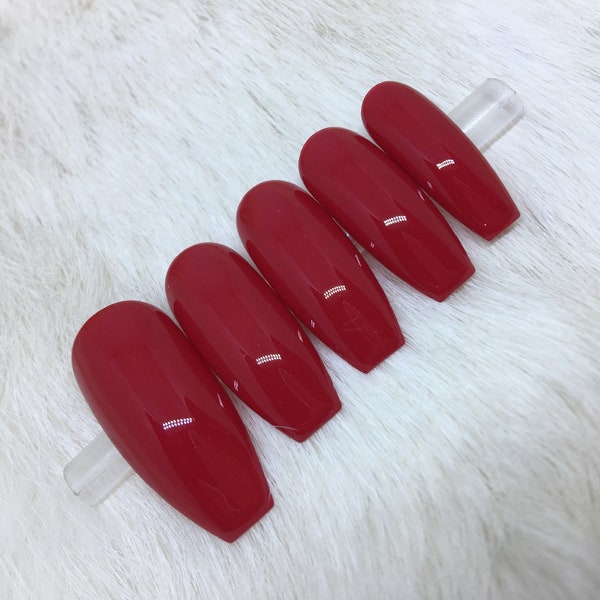 Set of 20 Handpainted Cherry Red Glossy Nails | • CHOOSE YOUR SHAPE • press on nails • fake nails • false nails