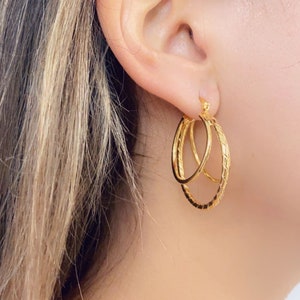 Triple Hoop Earrings, Layered Hoops Earrings, Statement Hoops, Medium Hoop Earrings, Lightweight Hoops, Gold Filled hoop, Gift for her