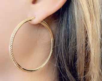 Large Gold Filled Hammered Hoop Earrings, Thin Light Hoops, Everyday Hoops, Braided Hoops, Large Hoops, Textured Hoops, Gold Filled Hoop