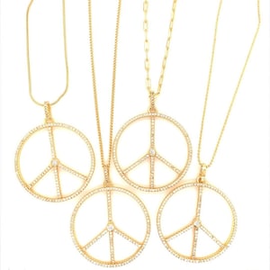 Large Diamond Peace Sign Necklace, Dainty Gold Peace Sign Charm Necklace, Boho Peace Sign Necklace, Peace Pendant Necklace, Hippie necklace