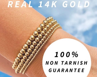 Non Tarnish Gold Beaded Bracelet, 14K Gold Filled Stackable Bracelet, Dainty Beaded bracelet, Minimalist Bracelet, Gold Layering Bracelet