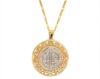 18k Saint Benedict Medal Necklace, Religious Gift, Cadena San Benito, Christian Jewelry, St. Benedict Jewelry, Catholic Necklace, Gift