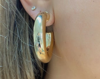 18K Gold Filled Chunky Dome Hoops, Waterproof Jewelry, Thick Gold Hoops, Donut Hoops, Large Boho Hoops, Lightweight hoops, Thick hoops