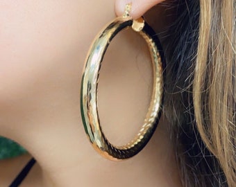 18K Large Gold Filled Hoop Earrings, Chunky Hoop Earrings,Gold Filled Hoops,Big Hoop,Large Hoops,Hoop,Gold Hoops,18KT,Earring,Gold Fill