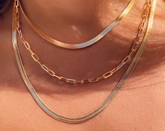 18K GF fiskbenshalsband, fiskbenskedja, platt fiskbenschoker, elegant guldormkedja, guldfiskbens, fint halsband för kvinnor