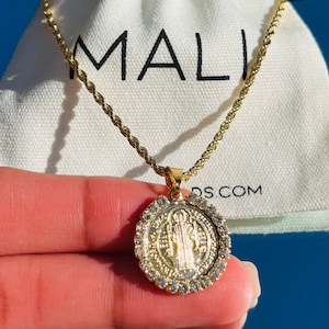 18k Gold Saint Benedict Necklace,Religious Gift,St Benedict Jewelry,Christian Jewelry,Cadena de San Benito,Small Gold St Benedict Necklace
