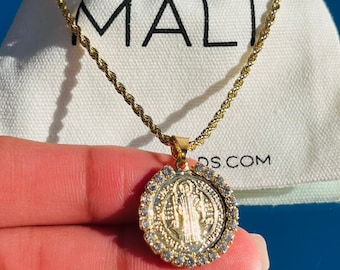 18k Gold Saint Benedict Necklace,Religious Gift,St Benedict Jewelry,Christian Jewelry,Cadena de San Benito,Small Gold St Benedict Necklace