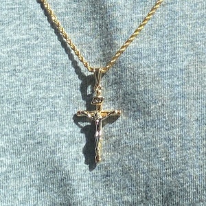 18K Jesus on Cross Necklace, Mens Rope Cross Necklace, Crucifix Necklace, Gold Filled Cross Necklace, Cross For boy, For him, Religious Gift
