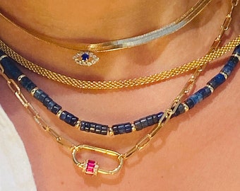 Carabiner Clasp Gemstone Necklace,Boho Necklace,Summer Necklace,Gold Filled Dainty Gemstone Necklace,Paperclip Chain Necklace,Gemstone Chain