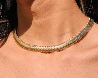 18K Gold Filled 10mm Herringbone Chain Necklace, Thick Gold Necklace