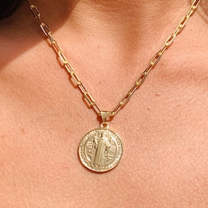 18k Saint Benedict Medal Necklace, Religious Gift, St. Benedict Jewelry, Christian Jewelry, San Benito, Catholic Necklace, Gold Filled
