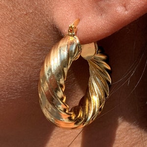 Gold Hoop Rope Earrings, Rope Hoop Earrings,Open Hoop Earrings, Thick Hoop Earrings, Gold Chunky Hoop Earrings, 18k Gold Filled Twisted Hoop