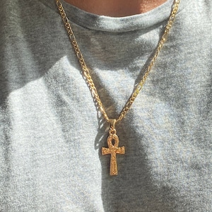18K Mens Ankh Necklace,Gold Filled Ankh Figaro Necklace,Ankh Necklace for husband,Mens Jewelry,Ankh Figaro Chain,Anniversary Gift Husband