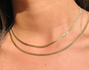 Catena in oro 18 carati, collana da uomo con catena a serpente in oro, collana da uomo con catena in oro da 2 mm, catena a serpente piatta, catena da uomo in