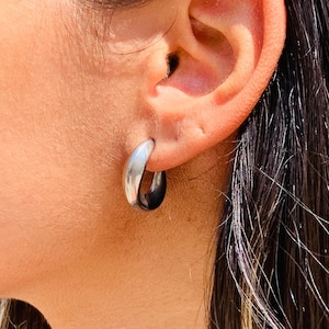 Silver Tubular Hoop Earrings, Small Tube Hoop Earrings, Medium Hoops, Silver Donut Hoops, Lightweight Hoops, Everyday Hoops, Steel hoops