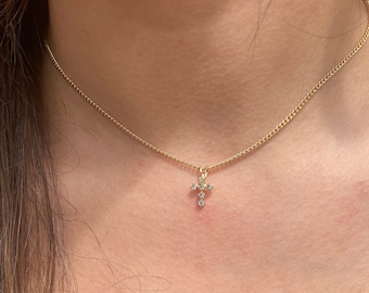 Collar de cruz pequeña de oro de 18 quilates, regalo religioso, joyería delicada con cruz, joyería cristiana, collar con dije de cruz de diamantes, collar de cruz pequeña de oro