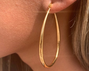 18K GF Large Teardrop Hoops, Dainty Gold Filled Hoops, Large Hoop Earrings, Light Hoops, Everyday wear Hoop Earrings, Drop Hoops
