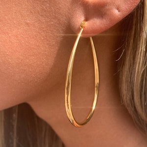 18K GF Large Teardrop Hoops, Dainty Gold Filled Hoops, Large Hoop Earrings, Light Hoops, Everyday wear Hoop Earrings, Drop Hoops
