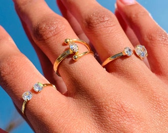 Anillo apilable chapado en oro delicado, anillo de diamantes y circonitas, anillo minimalista, anillo ajustable, resistente al agua, juego de anillos, anillo fino de oro, para ella