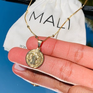 18k Saint Benedict Medal Necklace, Religious Gift, St Benedict Jewelry, Christian Jewelry, San Benito Pendant, Small Gold Benedict Necklace