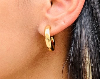 18KT Gold Filled Hoop Earrings, Medium Sized Hoop Earrings, Gold Hoop Earrings, Tube Hoop Earrings, Light Hoops, Chunky Hoops