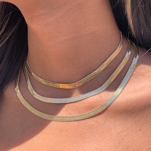 18K 5mm Herringbone Necklace,Thick Gold Herringbone Chain,Flat Herringbone Choker,Dainty Gold Snake Chain,Delicate Necklace,Boho Necklace