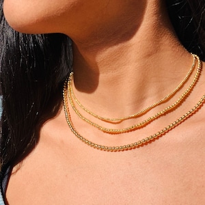 3mm Gold Filled Beaded Necklace, 4mm gold bead Necklace, 2mm Dainty Gold Filled Necklace, Ball Chain, Minimalist Choker, Stackable Necklace