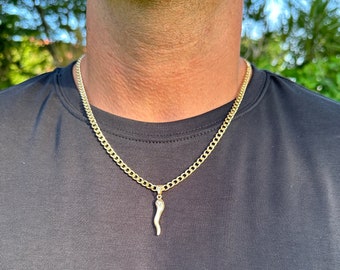 18k Gold Filled Italian Horn Necklace,Italian Cornicello Gift for Men,Italian Amulet Necklace for Husband,Gift for Son,Italian Jewelry