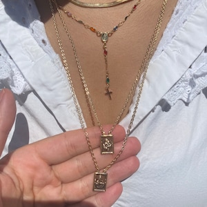 18K Gold Filled Scapulary Necklace,Escapularios Devotional scapulars Necklace,Religious Scapulary Gift,Gemstone Rosary Chain,Christian Gift
