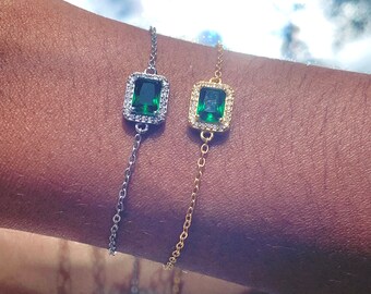 Delicato bracciale con pietre preziose verde smeraldo, bracciale con smeraldo, gioielli con smeraldo, delicato bracciale con smeraldo, bracciale delicato, bracciale in argento sterling