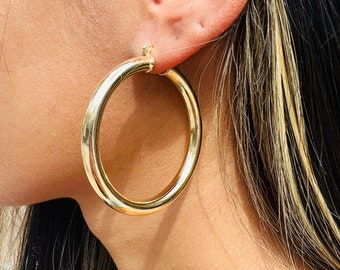 18K Large Gold Filled Hoop Earrings, 2" Chunky Hoop Earrings, Big Gold Hoop Earrings, Hoop Earring, Lightweight Hoops, Everyday Hoops