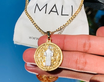 18k Saint Benedict Medal Necklace ,Religious Gift, Cadena San Benito, Christian Jewelry, Mens Saint Benedict Pendant, Benedict Jewelry