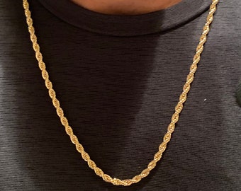 18K Mens 4mm Rope Necklace, Waterproof mens chain, Gold Filled Rope Chain, Jewelry for husband, Necklace for son ,Necklace for him