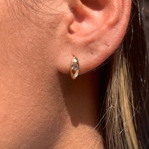 18K Gold Filled Huggie Hoops, Dainty Huggies, Small Chunky Hoops, Second Hole Earring, Waterproof, Gold Huggie Earrings, Simple Huggies