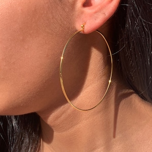 18K Large Thin Gold Filled Hoop Earrings, Simple Infinity Hoops, Lightweight Hoops, Extra Large Hoops, Waterproof Hoops, Minimalist Earrings