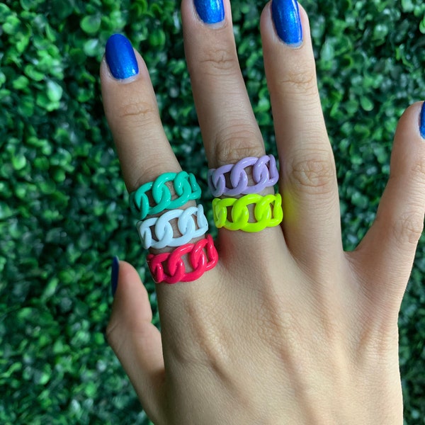 Neon Y2K Chunky Enamel Eternity Ring,Dainty Multicolor Neon Open Ring Adjustable Bold Stacking Ring Minimalist,Friendship Ring Kids Teenager