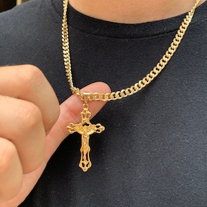 18K Dicke Gold Herren Panzerkette mit großem Kreuz, Kreuz Halskette, Gold gefüllt Kruzifix Kette, großes Kreuz, christliches Geschenk, Herren Schmuck