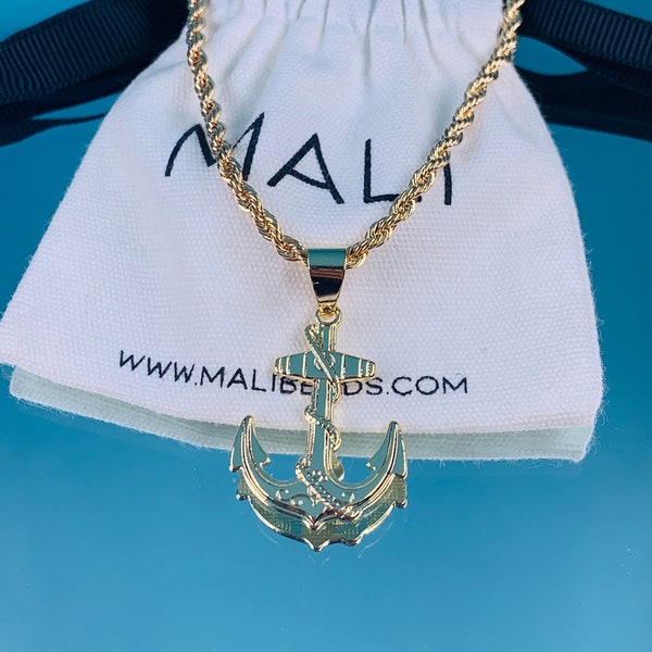 18KT GF Large Anchor Rope Necklace,Mens Boating Gold Chain,Mens Jewelry,Nautical Jewelry,Boaters Jewelry,Sailor,Gift for Him,Gift for Son