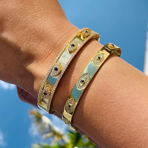 Bracelet jonc mauvais œil pour femme, manchette oeil grec, jonc pour femme, bijoux mauvais œil, bijoux de protection, manchette empilable, grosse manchette, femme