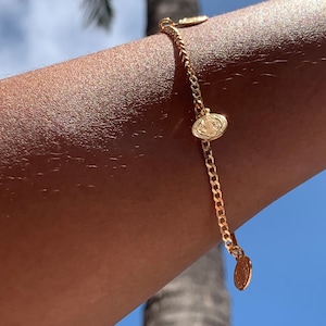 18K GF Dangling Saint Charm Gold Bracelet,Religious Gift,Christian Jewelry,Minimalist,Gift for Her,Stacking bracelet,Charm Bracelet for her