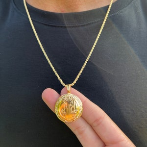 18k Saint Benedict Medal Necklace, Religious Gift, St Benedict Jewelry, Christian Jewelry, Cadena San Benito, Gold Benedict Necklace