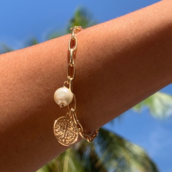 18K Gold Religious Bracelet,Saint Benedict Pearl Bracelet,San Benito Brazalete,Christian Jewelry, Saint Benedict Cross Bracelet,St. Benedict