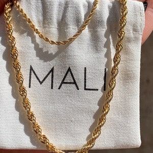 18K Gold Filled 4mm Rope Chain, 20&quot; 22&quot; 24&quot; Mens Gold Necklace, Mens Accessories, Braided Necklace,Mens Jewelry,Thick Gold Chain for him