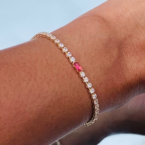 18K Tennis Diamond Bracelet, Gold Filled Ruby Bracelet, Dainty Bracelet,Diamond Bracelet,Stackable Bracelet,Layering Bracelet, Gift for her