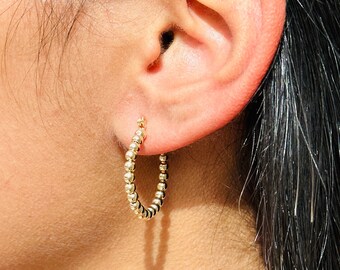 18k gold Filled Beaded Hoop Earrings, Lightweight Hoops, Gold Ball Hoop Earrings, Boho Hoop Earrings, Gold Hoops,Hoop Earring, Small Hoops