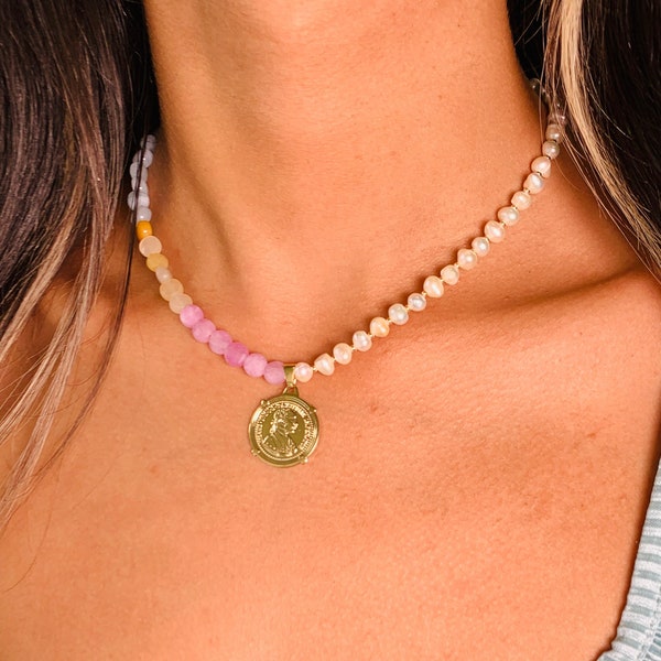 Coin Pearl Necklace Etsy